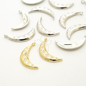 PD-2062-OP / 2 Pcs - Star Pattern Crescent Moon Pendant, Star and Half Moon Charm, Choose Color / 14mm x 19mm