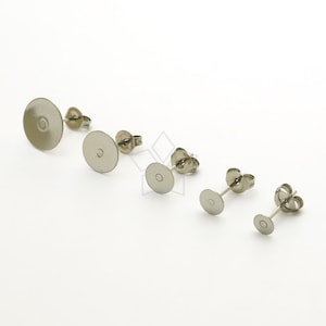 SG85 / 10 Pcs - Stainless Steel Blank Flat Pad Earring Stud Base, Hypoallergenic Ear Studs w/Backs 4/5/6/8/10mm