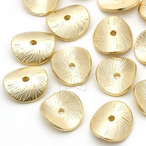 AC-115-MG / 10 Pcs - Sand Textured Coin Spacer, Bent Disc Round Pendant, Matte Gold Plated Pewter / 10mm