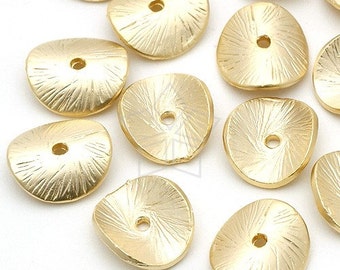 AC-115-MG / 10 Pcs - Sand Textured Coin Spacer, Bent Disc Round Pendant, Matte Gold Plated Pewter / 10mm