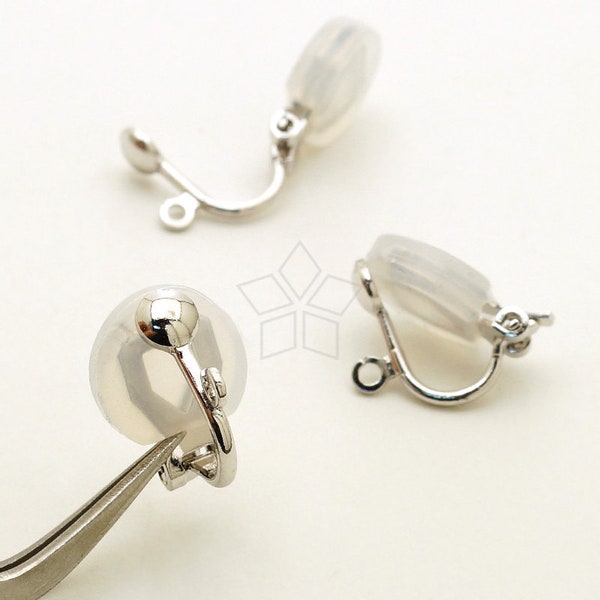 EA-273-OR / 6 Pcs - Simple Clip on Earrings w/ Loop & Silicon Rubber Comfort Pads, Non Pierced Earring Findings, Silver Plated Brass / 13mm