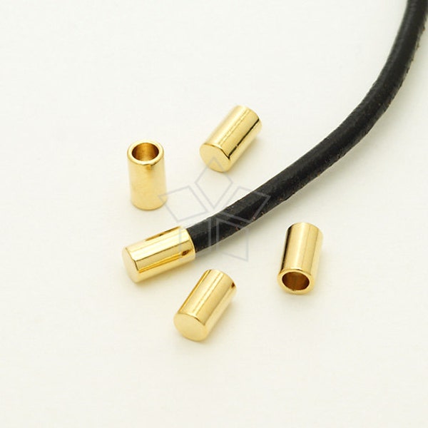 FE-020-GD / 10 Pcs - Bouchons d’extrémité de cordon (sans boucle) pour cuir de 2 mm, terminaisons de cordon, plaqué or 16K sur laiton / diamètre intérieur de 2,2 mm