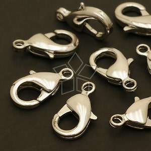 CS-017-OR / 10 Pcs - Solid Brass Lobster Clasp (M-Size), DiY Jewelry Making Findings, Silver Plated over Brass / 15x9mm
