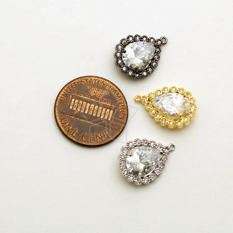 Black Plated over Brass 11mm x 16mm Small Size PD-1479-GM 2 Pcs Precious CZ Drop Pendant