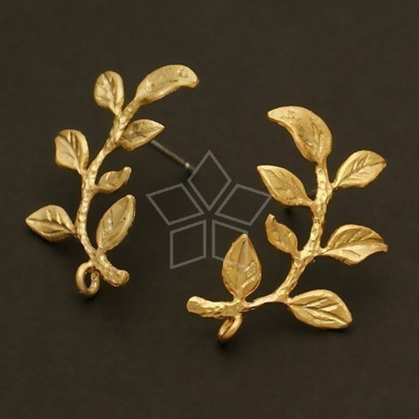 SI-347-MG / 2 Pcs - Laurel Earring Findings, Matte Gold Plated over Brass Body with .925 Sterling Silver Post / 15mm x 24mm