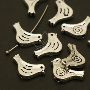 AC-486-OR / 8 Pcs - Little Bird Metal Beads, Bird Floating Charm, Antique Silver Plated over Pewter / 14x9mm