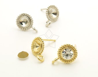 SI-1127-OP / 2 st - Örhängen med blomfattande bezel, kupolörhängen för 5 mm spetsiga kristaller, 925 sterlingsilverstolpe / 9 mm