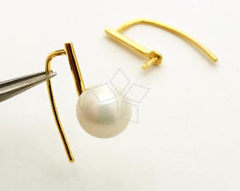 SV-304-GD / 2 Pcs - Modern Stick Bar Earring Hooks with Peg for Half Drilled Beads and Pearls, Gold Plated over 92.5 Sterling Silver / 18mm