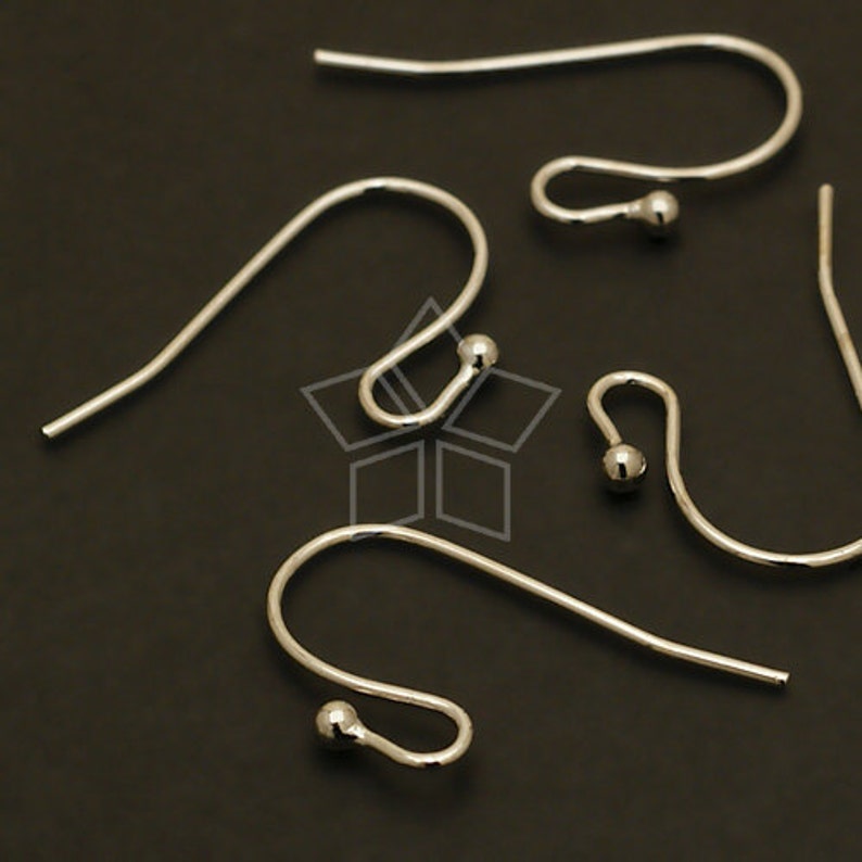 EA-024-OR / 20 Pcs Ball Point Hook Ear Wires, DIY Hook Earrings Findings, Silver Plated over Brass / 20 x 13mm image 1