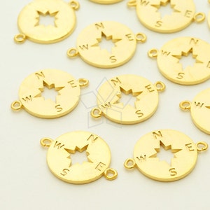 -1206-MG / 2 pcs - Pendentif de boussole latérale, deux boucles Compass Charm pour bracelet, plaqué or mat sur laiton / 11mm