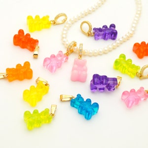 PD-2431-OP / 1 Pcs - Teddy Bear Pendant with Necklace Bail, Transparent Color Gummy Bear Acrylic 3D Assorted Colored Charms / 11 x 17mm