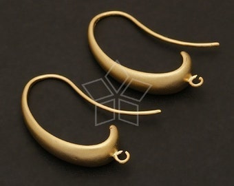 EA-047-MG / 2 Pcs - Egg Design Hook Earrings Findings, Thick Ear Wires, Matte Gold Plated over Brass / 26mm
