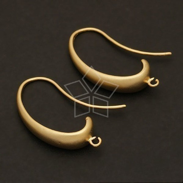 EA-047-MG / 2 Pcs - Egg Design Hook Earrings Findings, Thick Ear Wires, Matte Gold Plated over Brass / 26mm