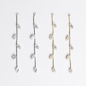 PD-2079-OP / 2 Pcs - Five CZ Leaves Long Charms, Cubic Zirconia Dew Long Chain Drop for Bridal Wedding Earring / 60mm