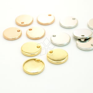 PD-602-OP / 4 Pcs - Plain Round Coin Pendant, Flat 12mm Circle Disc Charm, Stamping Blank Tag, Choose Color / 12mm
