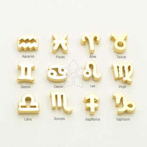 PD-3313-MG / 2 szt. - zawieszki z symbolem znaku zodiaku, zawieszka z koralikiem w kształcie gwiazdozbioru urodzinowego, mosiądz pozłacany, wybierz swój znak / 5 mm - 8 mm