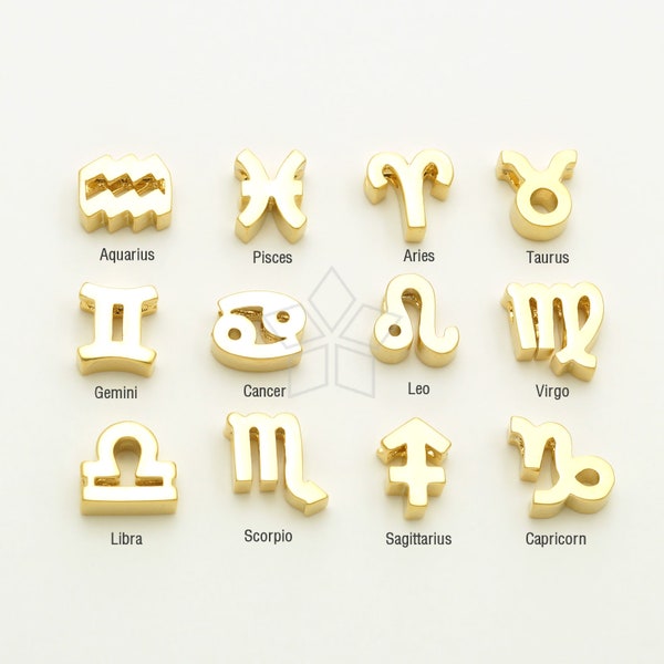PD-3313-MG / 2 Pcs - Zodiac Sign Symbol Charms, Birthday Constellation Bead Pendant, Gold Plated Brass, Choose Your Sign / 5mm - 8mm