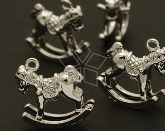 PD-051-OR / 2 Pcs - Rocking Horse Charms, Horse Toy Pendant, Silver Plated over Brass / 16mm x 15mm