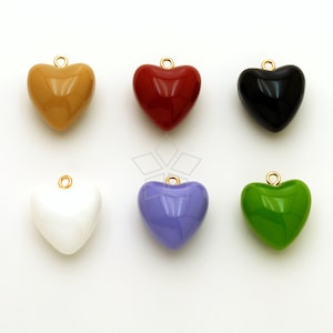 AR295 / 2 pezzi - Ciondolo cuore acrilico ad anello d&#39;oro, ciondolo cuore paffuto, reperti di gioielli colorati in resina plastica DIY, scegli colore / 19x21mm