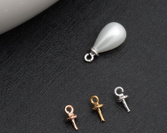 SI-009-OP / 2 pezzi - Copriperla in argento sterling con perno per goccia di perla semiforata, accessori per la creazione di gioielli / 3 mm