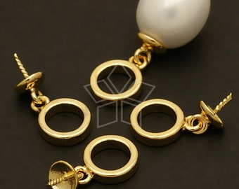 PS-048-GD / 2 Pcs - Bead Cap and Bails for Half Drilled Pearls, Diy Necklace Findings, Silver Plated over Brass / 11mm