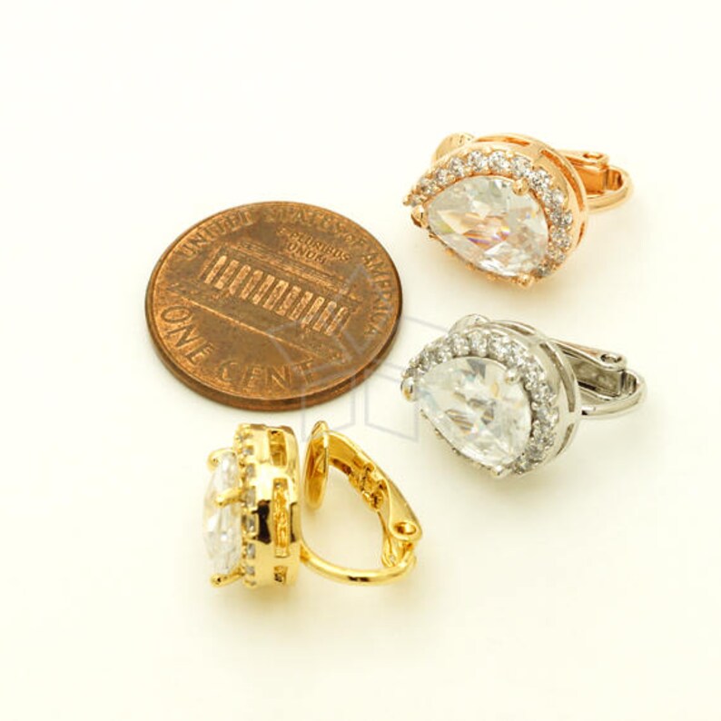 Silver Plated over Brass 11mm x 14mm Non Pierced Earrings EA-235-OR 2 Pcs CZ Bezel Setting Drop Earrings Clip on Earrings