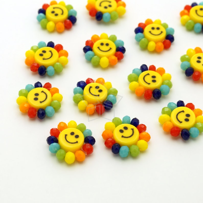 AR081YL / 1 Pcs Handmade Crystal Beads Flower Smiley Face Etsy