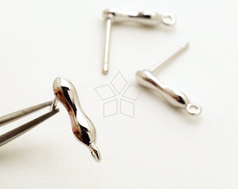 SI-1025-OR / 2 Pcs - Balloon Stick Stud Earrings, Stick Bar Ear Post Studs, Silver Plated, with 925 Sterling Silver Post / 12mm