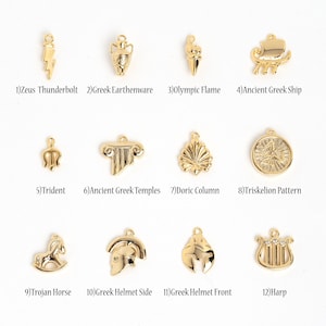 PD-2228-GD / 2 Pcs - Ancient Greek Motif Charms, Gold 12 Styles Antique Roman Greek Athena Jewelry Making Pendants
