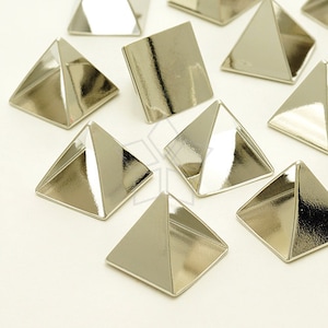PD-1014-OR / 2 Pcs - Solid Pyramid Pendants, Triangle Tri-Force Floating Charm, Silver Plated over Brass / 12mm x 10mm