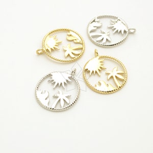 PD-3213-OP / 2 Pcs - Tropical Beach Scene Round Pendant, Summer Beach Charm, Choose Color! / 15mm