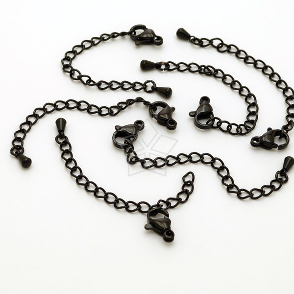 SG87 / 2 set - Black Stainless Steel Lobster Claw Clasp with Extender Findings for Necklace Bracelet Jewelry Making