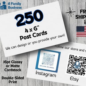 250 Double-Sided Print Post Cards - Optional QR Code Design