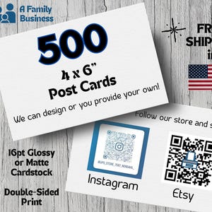 500 Double-Sided Print Post Cards - Optional QR Code Design