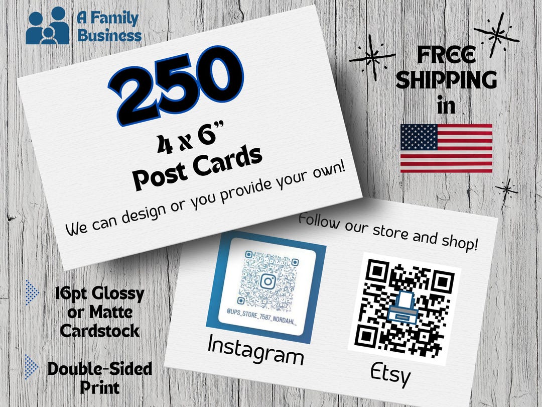 250 Double-sided Print Post Cards - Optional QR Code Design - Etsy