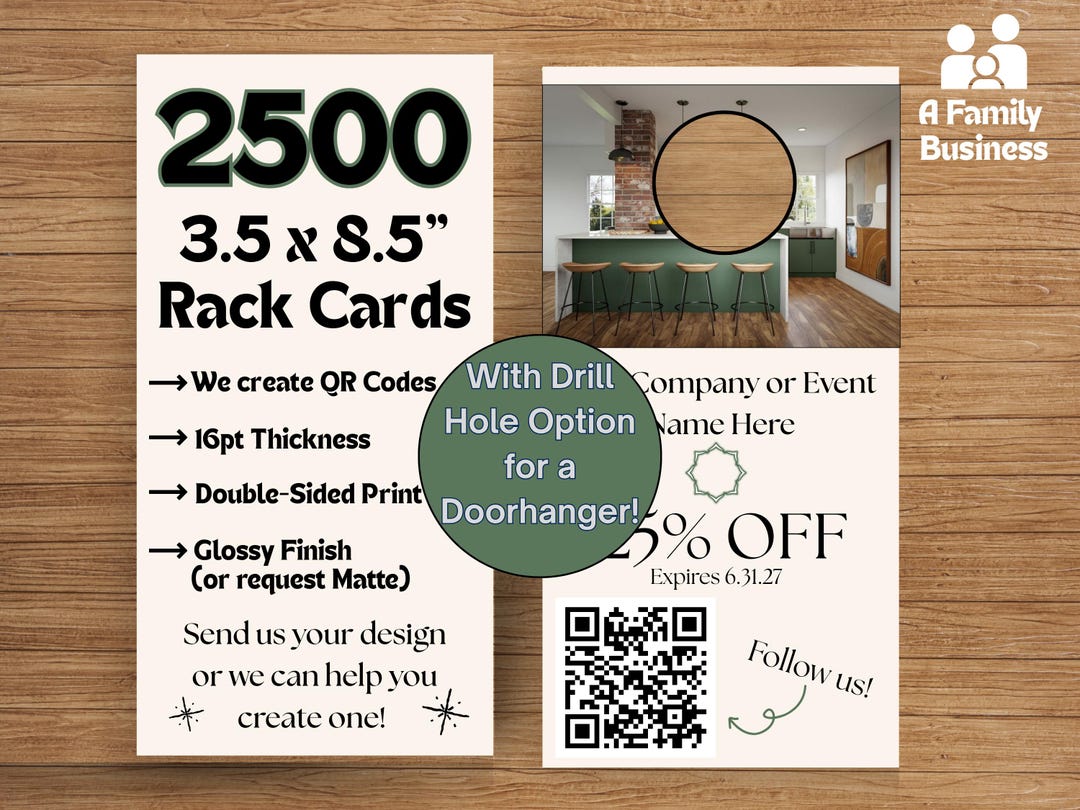 2500 Printed, Customizable Rack Cards With Doorhanger Option: 3.5