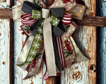 Fiocco natalizio per la porta, grande fiocco natalizio per la porta d'ingresso, fiocco natalizio con camioncino rosso, decorazioni natalizie in stile rustico, decorazioni invernali per la porta
