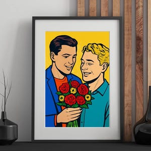 Gay poster,wall decoration, gay wall art,digital drawing,printed wall art, home decor,art prints, lgbt art,pop art romance,gay love,flowers