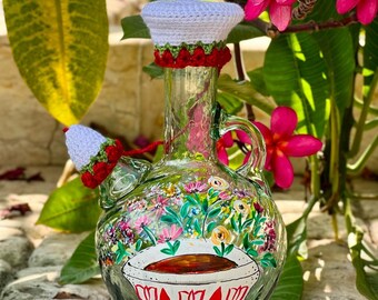 800 ml HandPainted Lebanese Chaffe Water Jug | Recycled Glass beverages Ibrik | Lebanese coffee cups | Gift from Lebanon | Clear Green Ibrik