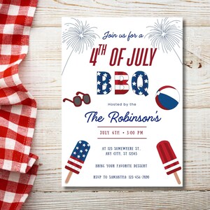 4th of July BBQ Invitation Printable | Patriotic Summer Cookout Invite | Editable Backyard Party Template | Instant Download