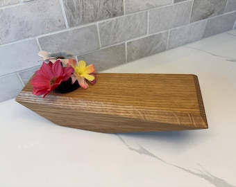 Handgefertigte Ikebana Vase aus weißer Eiche mit Kenzan Flower Frosch