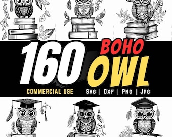 Boho Owl Graduation SVG Bundle for Cricut Silhouette PNG JPG Dxf Digital Download Graduation Cap Owl Clipart Commercial Use Set