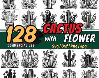 サボテン植物セット | 多肉植物シルエットクリップアート | ボヘミアンボタニカルSVG PNG | Cricut昇華デザイン | ホームデコレーションアート | 商用利用