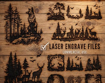 Woodland Animals Laser Engraving Bundle | Forest Wildlife Silhouette Designs | Rustic Camping Engrave Art | SVG DXF Files | Commercial Use