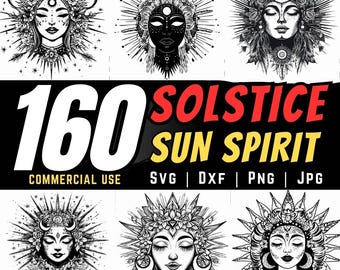 Solstice Sun Goddess Bundle | Celestial Face Clipart | Boho SVG PNG | Cricut Sublimation Designs | Mystical Art | Digital Download