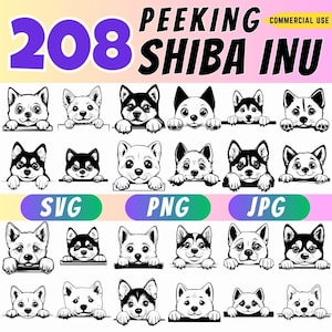 Peeking Shiba Inu SVG PNG JPG Bundle for Cricut Sublimation, Kawaii Dog Clipart Cute Shiba Inu Face Vector, Japanese Dog Line Art