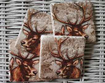 Stag Deer Stone Coaster Set of 4 Tea Coffee Beer CoastersUSA and Australia Economy shipping eta up to 42 days