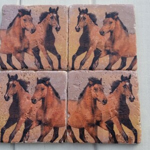 Horse Set of 4 Natural Stone Coasters image 1