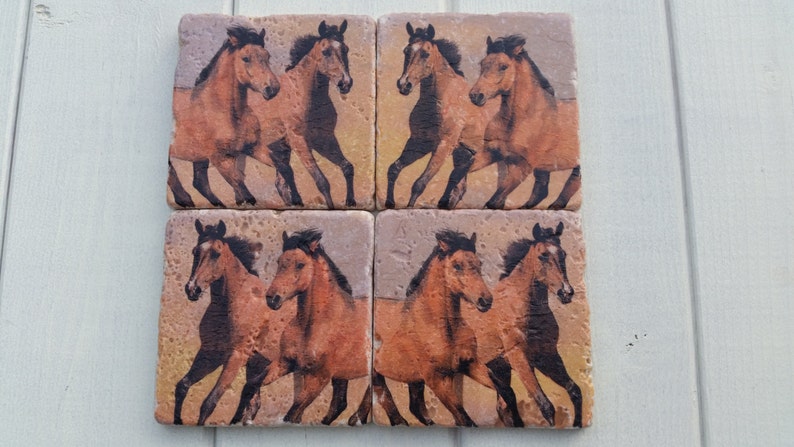 Horse Set of 4 Natural Stone Coasters image 1