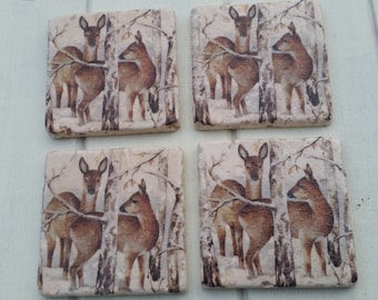 Deer Set of 4 Natural Stone Coasters